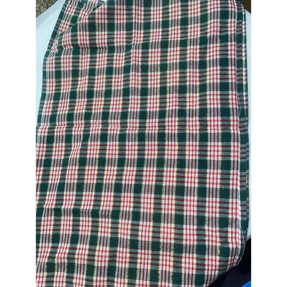 Set of 2 Green Gold White Red Metallic Plaid Cotton Placemats  27.5